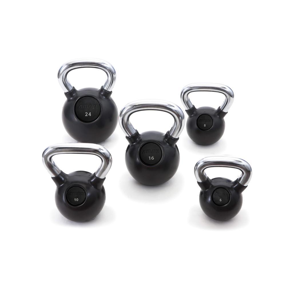 Kettlebell de caucho con mango cromado - JUEGO COMPLETO (1 UD POR PESO)