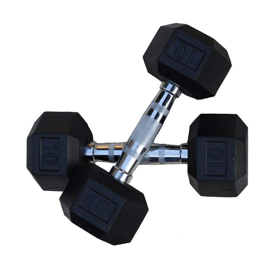 Juego de Mancuernas Hexagonales de Caucho Pesas Cross Training - Negro