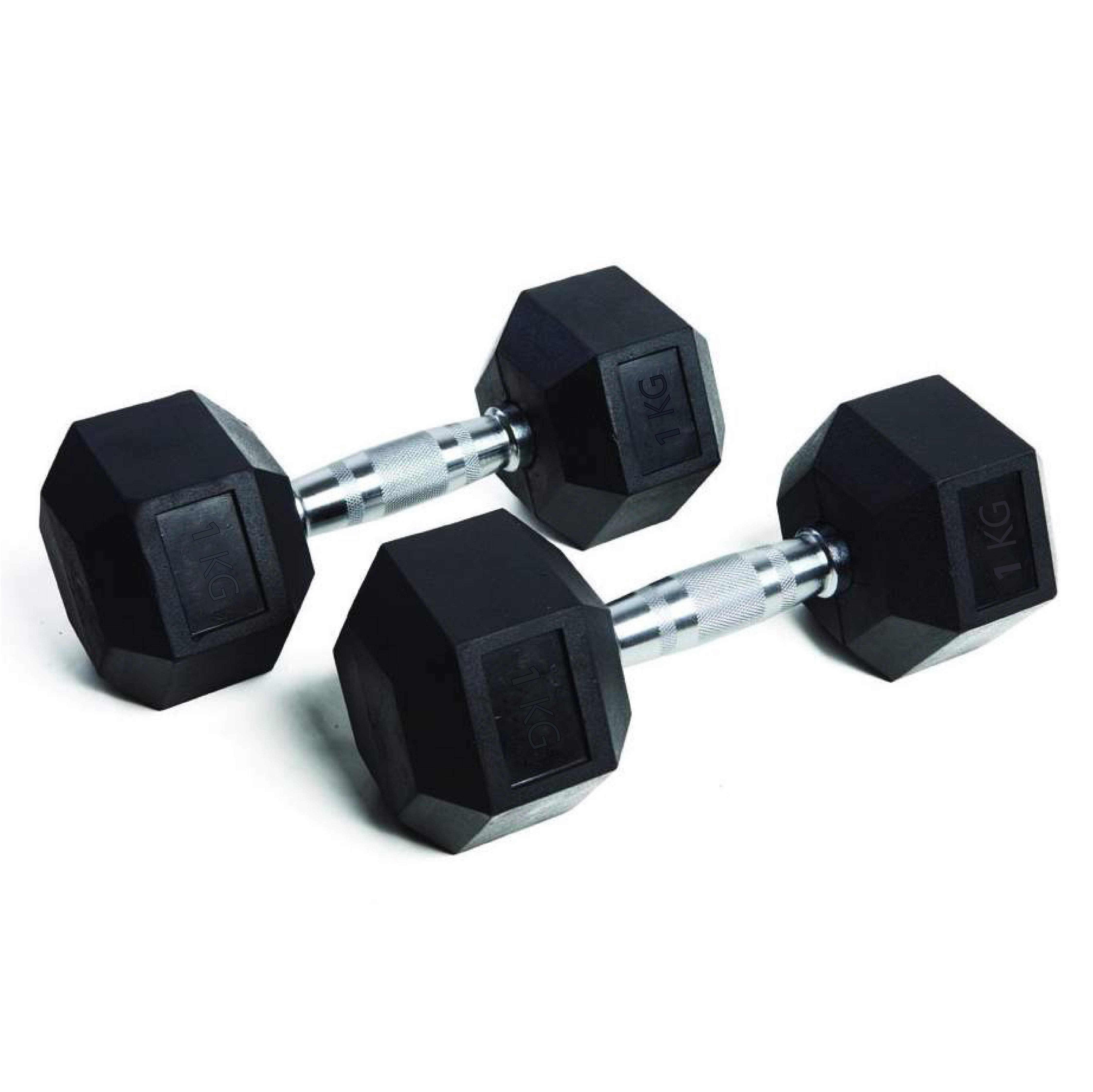 Mancuernas Hexagonales de Caucho Pesas Cross Training (Set 2 Unds) - Negras
